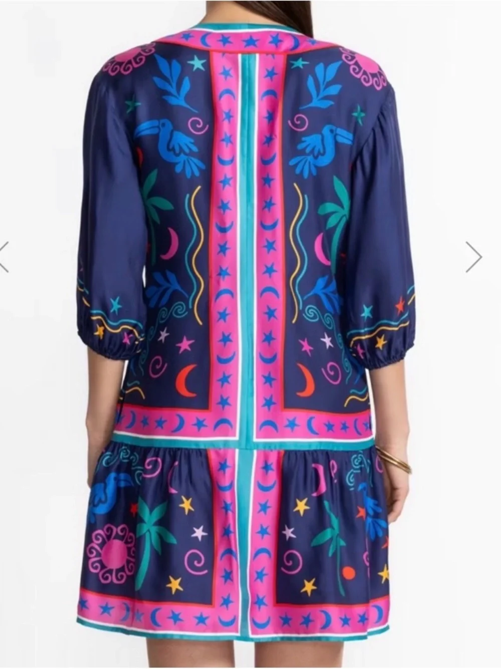 Johnny Was Navy Multicolor Silk-Blend Selena Dress - Picture 2 of 12